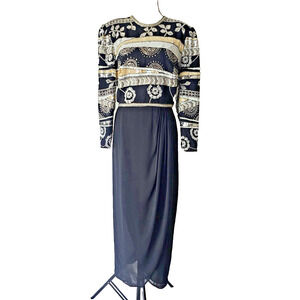 Jack Bryan Vintage Black Beaded Long Sleeves Evening Gown Size 16